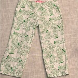 Lilly Pulitzer white pants with green embroidery